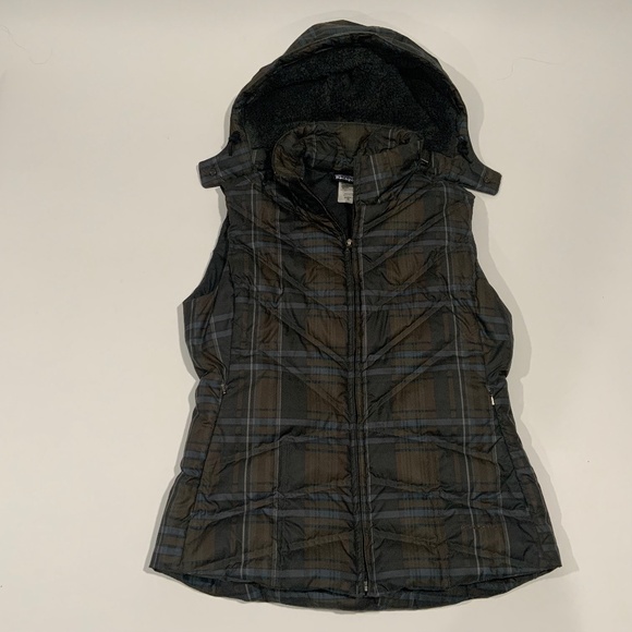 Patagonia Sz M Down With It Plaid Hooded Vest - Picture 1 of 8